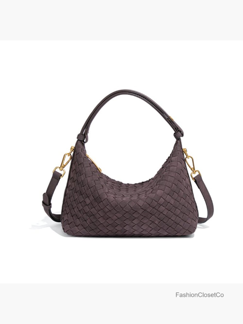 Woven Faux Suede Hobo Purse with Adjustable Straps Crossbody - Picture 7 of 7